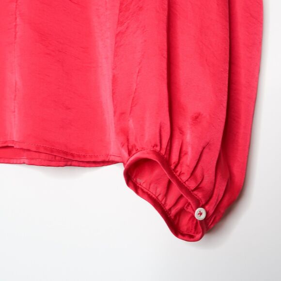 Vince Camuto Blouse‎ Size Large Pink Blouson Sleeve Rumple Peasant Keyhole Neck - Picture 6 of 7